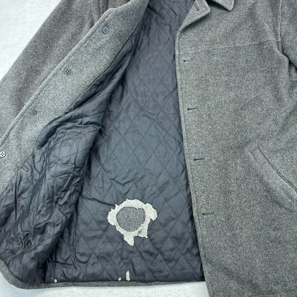 J.Crew Wool Coat XL Extra Large Men's Quilted Lined Dark Gray *Flaw* - Picture 5 of 12
